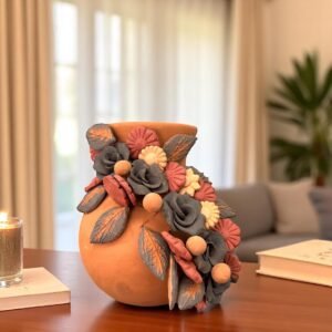 Filigrana Clay Vase Artistic From Oaxaca México By Artisans Handmade Crafts, Home Decor Folk Art, Dry Flower Pastillaje Technique Collectors