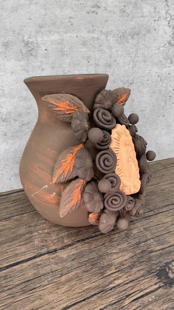 Mary Virgin Filigrana Clay Flower Vase, Artistic  Oaxaca México By Artisans Handmade Crafts, Home Decor Folk Art,  Virgen de Guadalupe - Image 2