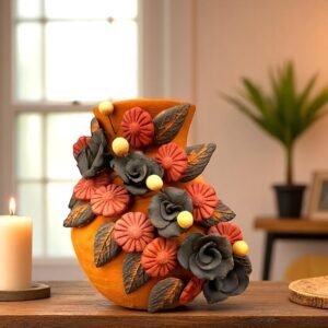 Filigrana Clay Vase Artistic From Oaxaca México By Artisans Handmade Crafts, Home Decor Folk Art, Dry Flower Pastillaje Technique Collectors