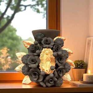 Mary Virgin Filigrana Clay Flower Vase, Artistic  Oaxaca México By Artisans Handmade Crafts, Home Decor Folk Art,  Virgen de Guadalupe