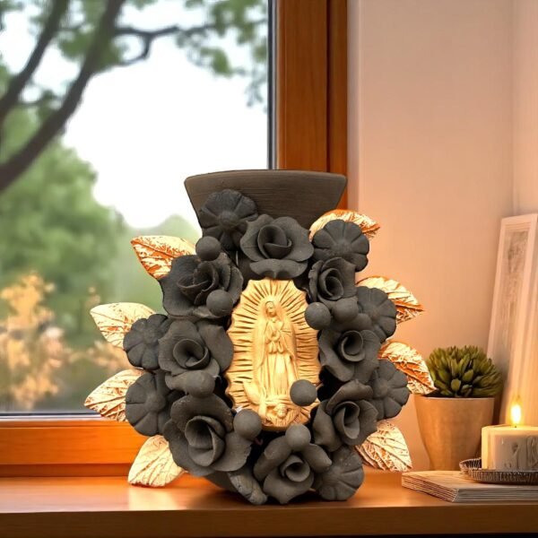 Mary Virgin Filigrana Clay Flower Vase, Artistic  Oaxaca México By Artisans Handmade Crafts, Home Decor Folk Art,  Virgen de Guadalupe