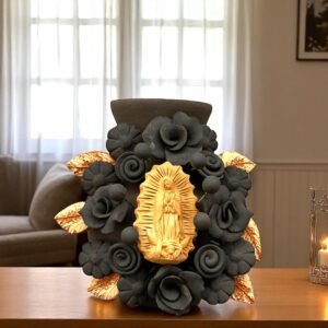 Mary Virgin Filigrana Clay Flower Vase, Artistic  Oaxaca México By Artisans Handmade Crafts, Home Decor Folk Art,  Virgen de Guadalupe