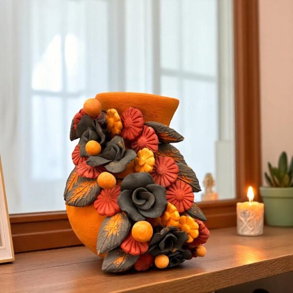 Filigrana Clay Vase Artistic From Oaxaca México By Artisans Handmade Crafts, Home Decor Folk Art, Dry Flower Pastillaje Technique Collectors