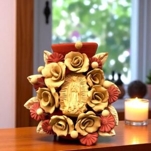 Mary Virgin Filigrana Clay Flower Vase, Artistic  Oaxaca México By Artisans Handmade Crafts, Home Decor Folk Art,  Virgen de Guadalupe