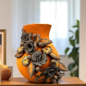 Filigrana Clay Vase Artistic From Oaxaca México By Artisans Handmade Crafts, Home Decor Folk Art, Dry Flower Pastillaje Technique Collectors