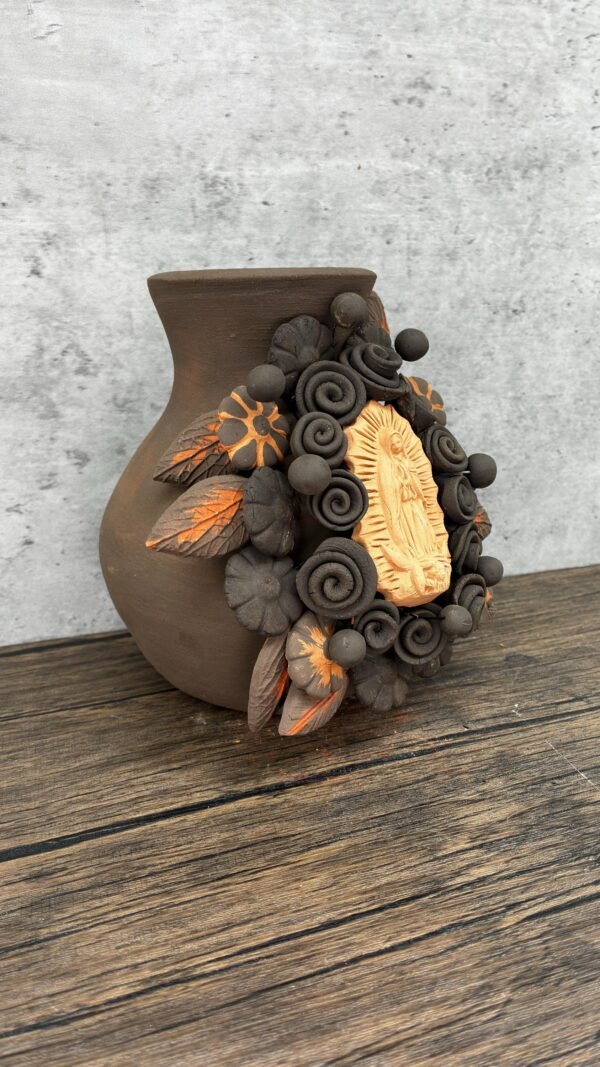 Mary Virgin Filigrana Clay Flower Vase, Artistic  Oaxaca México By Artisans Handmade Crafts, Home Decor Folk Art,  Virgen de Guadalupe - Image 2