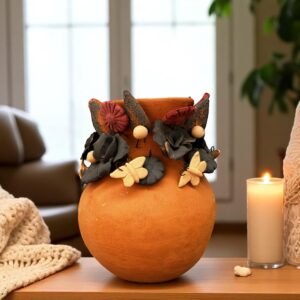 Filigrana Clay Vase Artistic From Oaxaca México By Artisans Handmade Crafts, Home Decor Folk Art, Dry Flower Pastillaje Technique Collectors