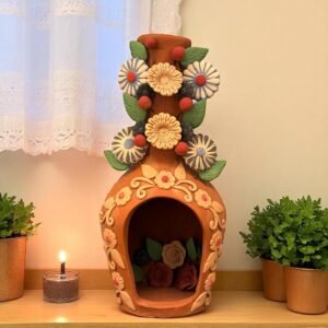 Mini Chimney Handcrafted Oaxacan With Pastillaje, Filigrana - Natural Clay Mexican Artistry, Decorative Home Accent, Unique Artisanal Piece
