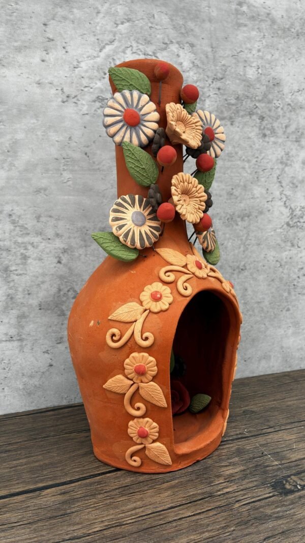 Mini Chimney Handcrafted Oaxacan With Pastillaje, Filigrana - Natural Clay Mexican Artistry, Decorative Home Accent, Unique Artisanal Piece - Image 2