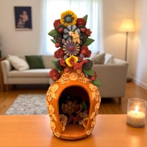 Mini Chimney Handcrafted Oaxacan With Pastillaje, Filigrana - Natural Clay Mexican Artistry, Decorative Home Accent, Unique Artisanal Piece