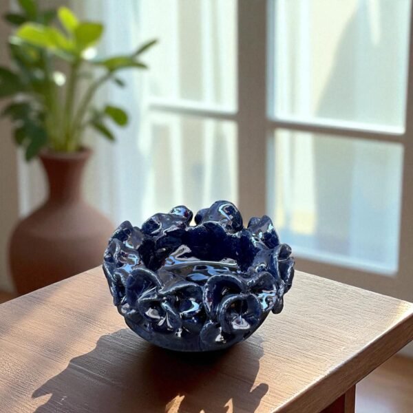 Handmade Ceramic Ashtray, Mexican Pottery with Blue Glaze, Artisan Clay Smoking Bowl, Decorative Cigar Tray, Rustic Folk Art, Glazed Pottery