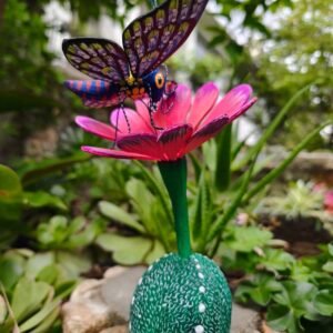 Butterflie Viznaga Statue Mexican Folk Art Alebrije Sculpture, Wooden As Mexican Decoration Figurine, Made Of Wood And Carved By Hand