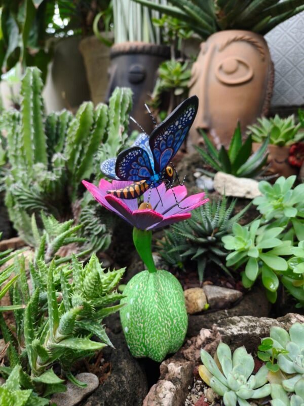 Butterflie Viznaga Statue Mexican Folk Art Alebrije Sculpture, Wooden As Mexican Decoration Figurine, Made Of Wood And Carved By Hand - Image 2