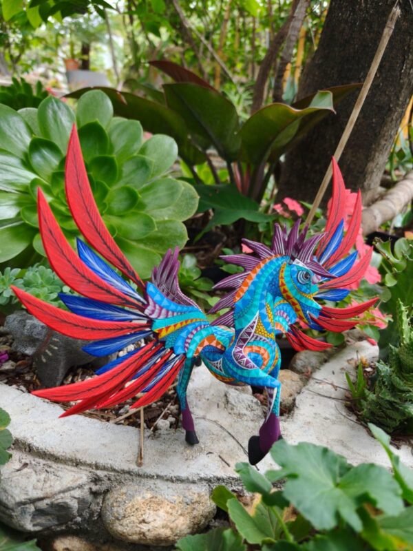 Pegasus Statue Folk Art Alebrije Sculpture, Wooden horse Mexican Decoration Figurine, Made Of Wood And Carved By Hand
