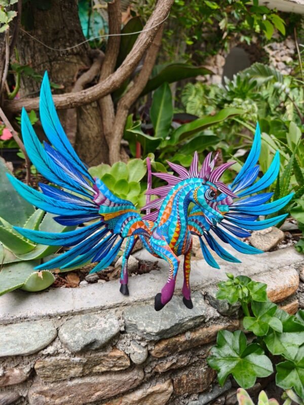 Pegasus Statue Folk Art Alebrije Sculpture, Wooden horse Mexican Decoration Figurine, Made Of Wood And Carved By Hand - Image 2