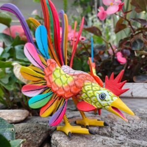 Rooster Statue  Alebrije Wood Hand Carved  Mexican Folk Art, Chicken Alebrije As A Mexican Decorative Figure Home Decor