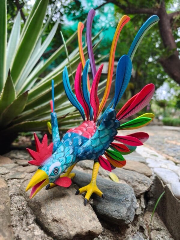 Rooster Statue  Alebrije Wood Hand Carved  Mexican Folk Art, Chicken Alebrije As A Mexican Decorative Figure Home Decor - Image 2