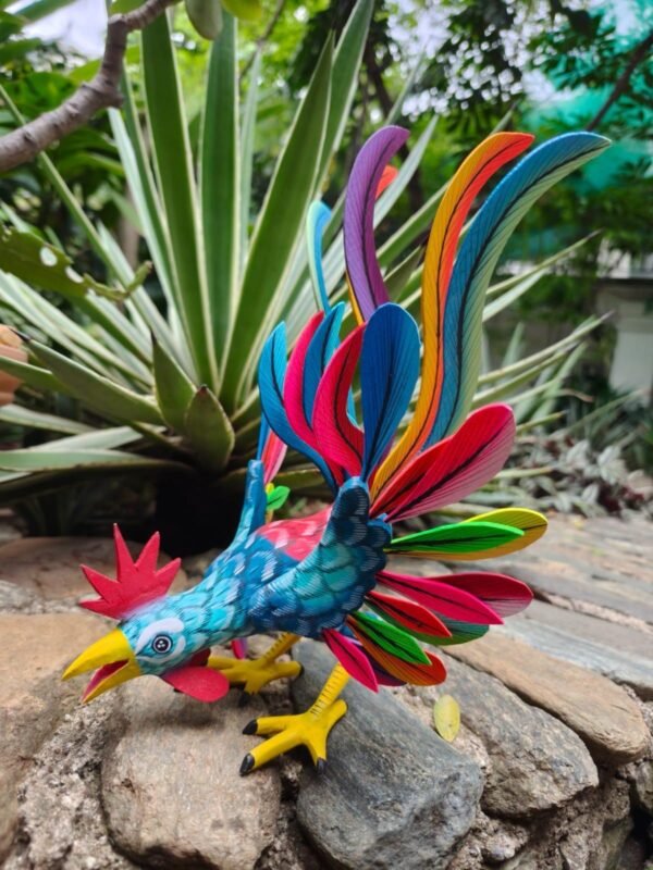 Rooster Statue  Alebrije Wood Hand Carved  Mexican Folk Art, Chicken Alebrije As A Mexican Decorative Figure Home Decor