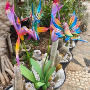 Orchid Flower And Hummingbird Statue Alebrije Sculpture, Wooden Mexican Decoration Figure, Made Of Wood And Carved By Hand ASK FOR CUSTOMIZE