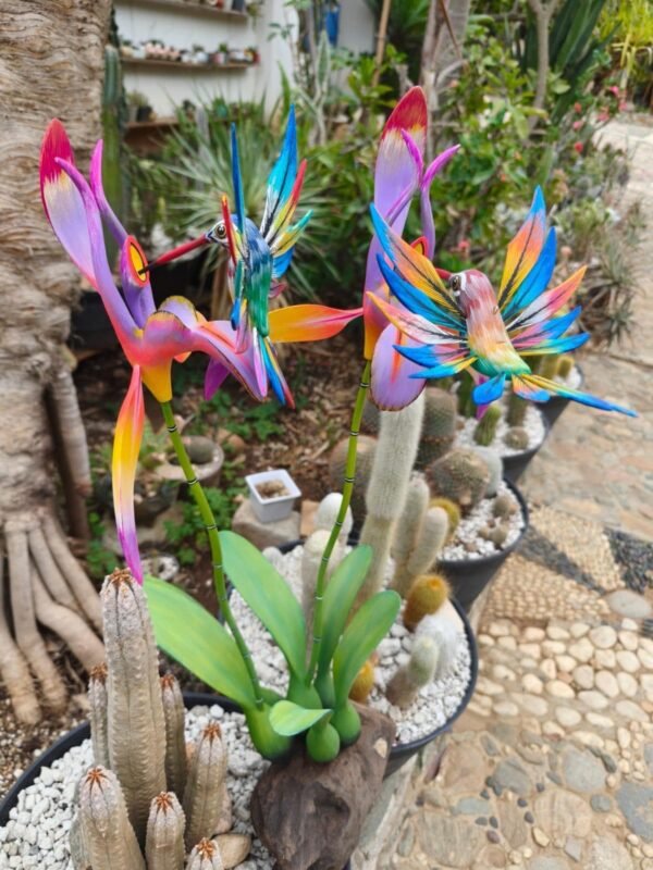 Orchid Flower And Hummingbird Statue Alebrije Sculpture, Wooden Mexican Decoration Figure, Made Of Wood And Carved By Hand ASK FOR CUSTOMIZE