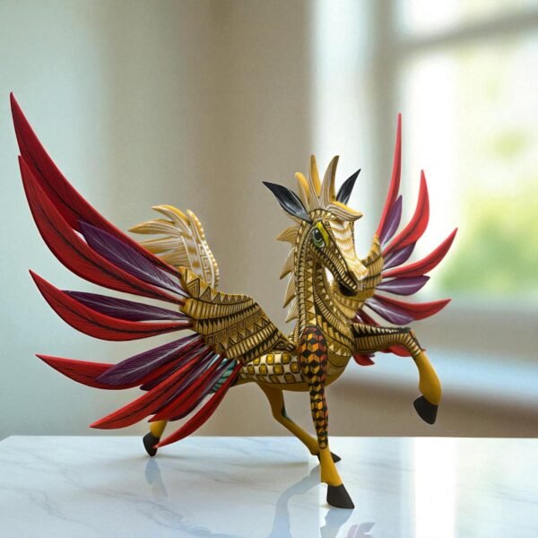 Pegasus Statue Folk Art Alebrije Sculpture, Wooden horse Mexican Decoration Figurine, Made Of Wood And Carved By Hand - Image 2