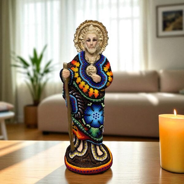 Saint Jude Statue Huichol Style Beaded Art Colorful Folk Art Sculpture, Mexican Nayarit Handmade Religious Decor,  Saint Jude Catholic Gift
