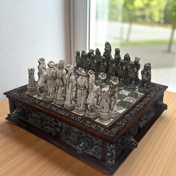 Chess set 16.53” x 16.53”, Resin Chess set in red and white, Mexican chess, Chess set handmade, Soviet chess set, Wooden chess