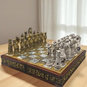 Chess set 16.53” x 16.53”, Resin Chess set in red and white, Mexican chess, Chess set handmade, Wooden chess, Doubles as a book