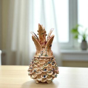 Mexican pottery, Pineapple decor, Mexican decoration, Pineapple sculpture, Glazed clay pineapple, Pottery from Michoacan