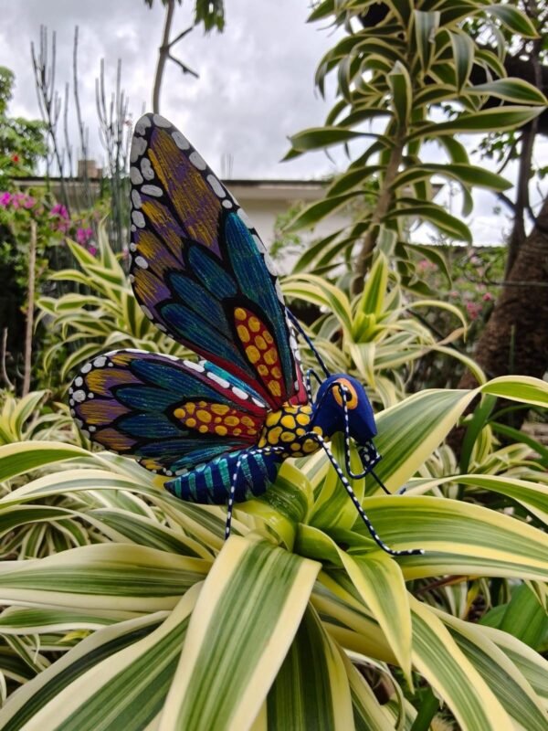 Butterflie Figurine Statue Oaxaca Mexican Folk Art Alebrije Sculpture, Wooden As Mexican Decoration, Made Of Wood And Carved By Hand