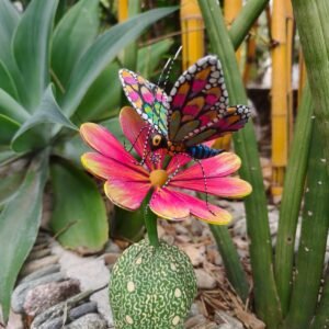 Butterflie Viznaga Statue Mexican Folk Art Alebrije Sculpture, Wooden As Mexican Decoration Figurine, Made Of Wood And Carved By Hand