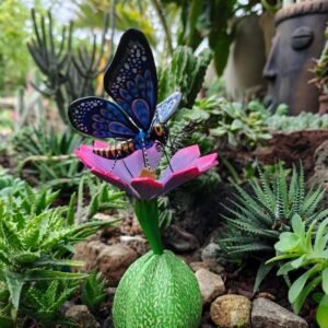 Butterflie Viznaga Statue Mexican Folk Art Alebrije Sculpture, Wooden As Mexican Decoration Figurine, Made Of Wood And Carved By Hand