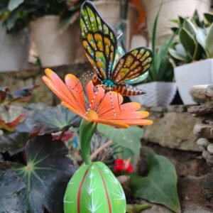 Butterflie Viznaga Statue Mexican Folk Art Alebrije Sculpture, Wooden As Mexican Decoration Figurine, Made Of Wood And Carved By Hand