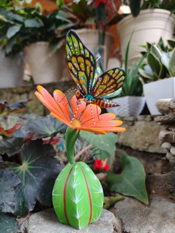 Butterflie Viznaga Statue Mexican Folk Art Alebrije Sculpture, Wooden As Mexican Decoration Figurine, Made Of Wood And Carved By Hand