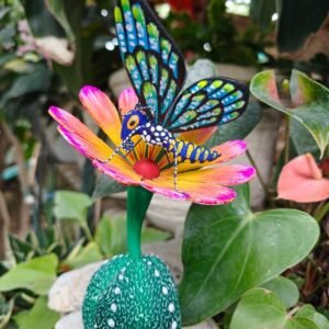 Butterflie Viznaga Statue Mexican Folk Art Alebrije Sculpture, Wooden As Mexican Decoration Figurine, Made Of Wood And Carved By Hand