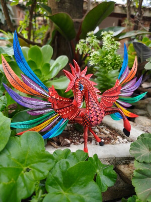 Pegasus Statue Folk Art Alebrije Sculpture, Wooden horse Mexican Decoration Figurine, Made Of Wood And Carved By Hand - Image 2