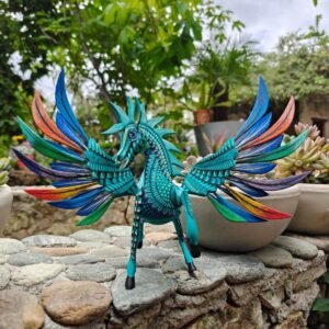 Pegasus Statue Folk Art Alebrije Sculpture, Wooden horse Mexican Decoration Figurine, Made Of Wood And Carved By Hand