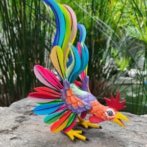 Rooster Statue  Alebrije Wood Hand Carved  Mexican Folk Art, Chicken Alebrije As A Mexican Decorative Figure Home Decor