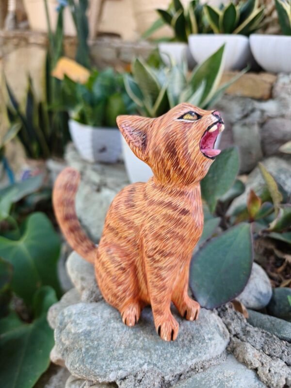 Cat Statue Mexican Folk Art Alebrije Sculpture, Wooden As Mexican Decoration Figurine, Made Of Wood And Carved By Hand