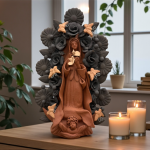 Virgin Mary Handmade Clay Piece, Virgen de Guadalupe  Mexican Decoration, Metepec Estado de México Virgencita