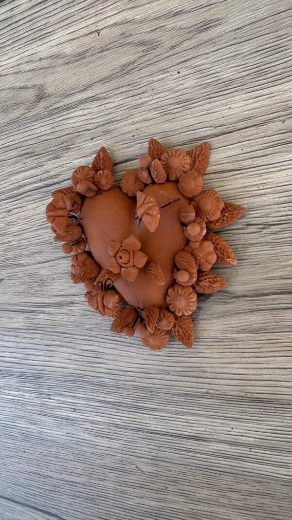 Filigrana Clay Heart Wall Hanging Ornament Artistic  Oaxaca México By Artisans Handmade Crafts, Home Decor Folk Art, Natural Clay - Image 3