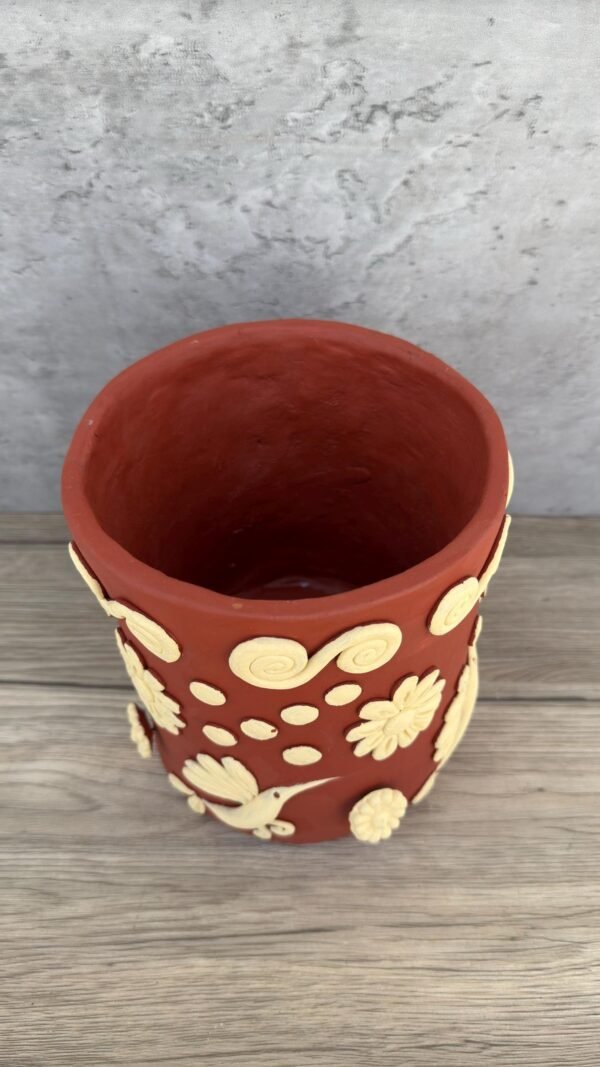 Embroidered Clay Planter Pot Oaxaca Filigrana Clay  Terracotta Flower Pot with Raised Floral Design, Red  Mexican Pottery  Artisans Handmade - Image 3