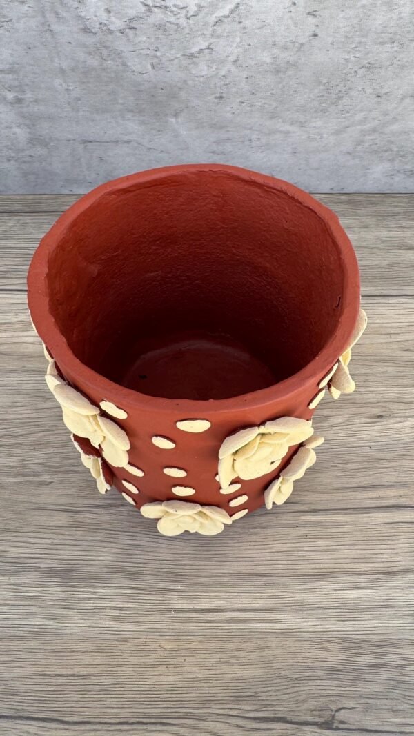 Embroidered Clay Planter Pot Oaxaca Filigrana Clay  Terracotta Flower Pot with Raised Floral Design, Red  Mexican Pottery  Artisans Handmade - Image 3
