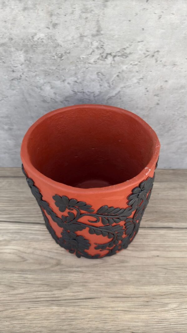 Embroidered Clay Planter Pot Oaxaca Filigrana Clay  Terracotta Flower Pot with Raised Floral Design, Red  Mexican Pottery  Artisans Handmade - Image 3