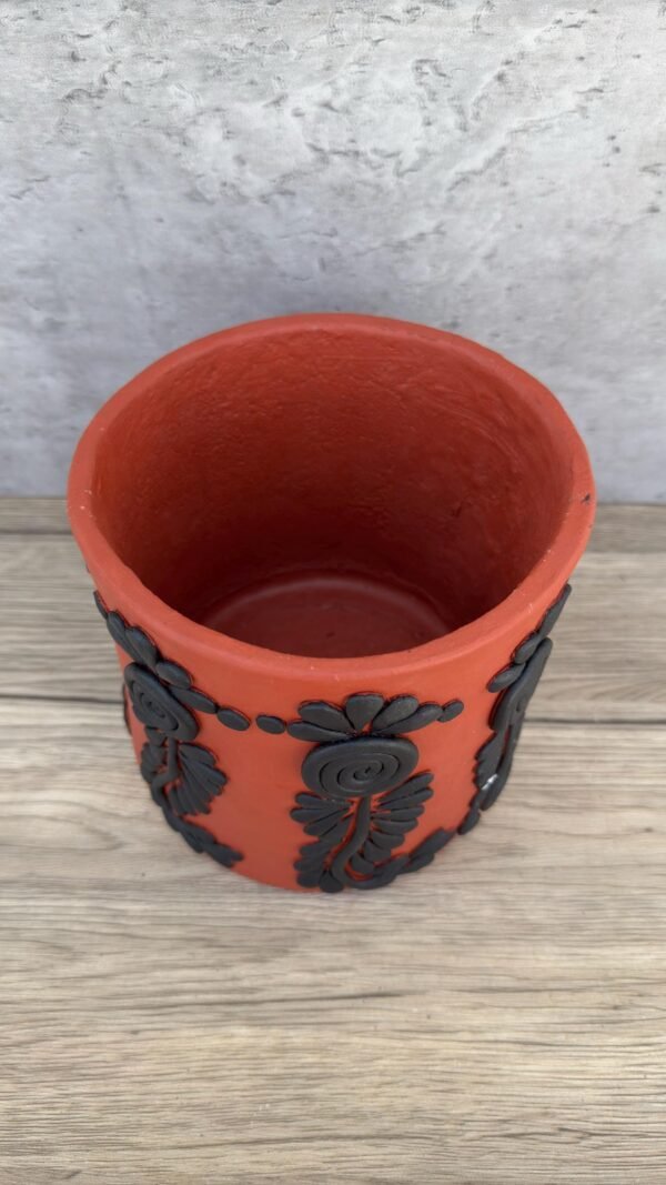 Embroidered Clay Planter Pot Oaxaca Filigrana Clay  Terracotta Flower Pot with Raised Floral Design, Red  Mexican Pottery  Artisans Handmade - Image 3