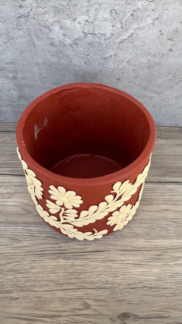 Embroidered Clay Planter Pot Oaxaca Filigrana Clay  Terracotta Flower Pot with Raised Floral Design, Red  Mexican Pottery  Artisans Handmade - Image 3