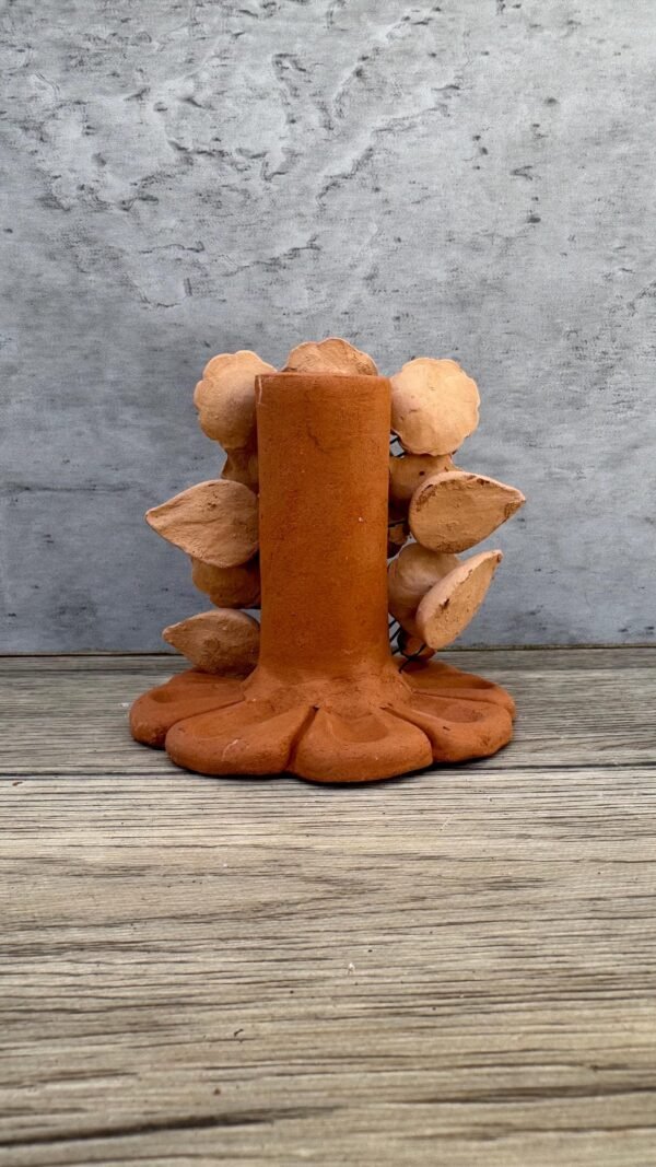 Handmade Clay Candle Holder from Oaxaca, Mexico Terracotta Floral Barro Decor, Mexican Folk Art Centerpiece Flower Design Porta velas - Image 3