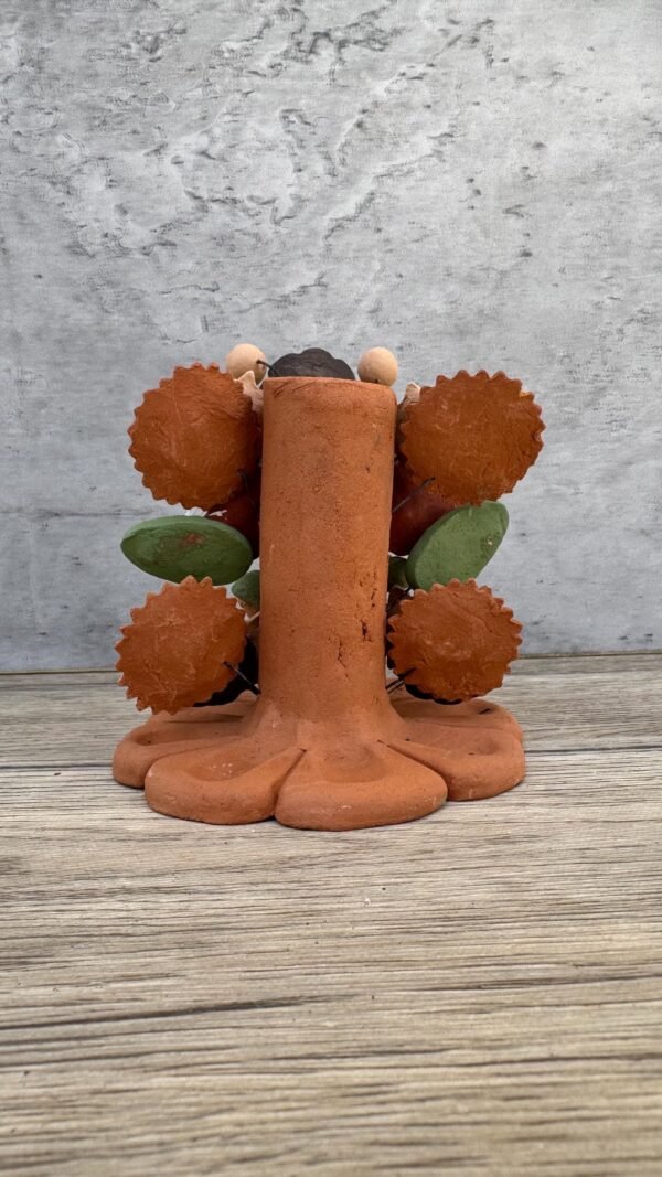 Handmade Clay Candle Holder from Oaxaca, Mexico Terracotta Floral Barro Decor, Mexican Folk Art Centerpiece Flower Design Porta velas - Image 3