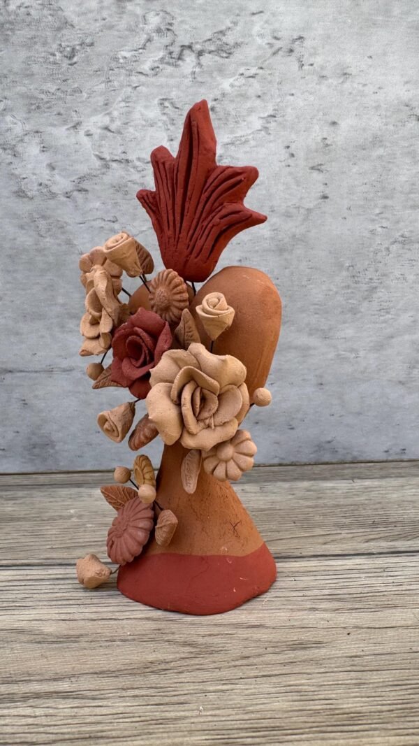 Handmade Clay Sacred Heart with Flowers from Oaxaca, Mexico Terracotta Folk Art Rustic Mexican Home Decor Exvoto Style, Corazon De Fuego - Image 3