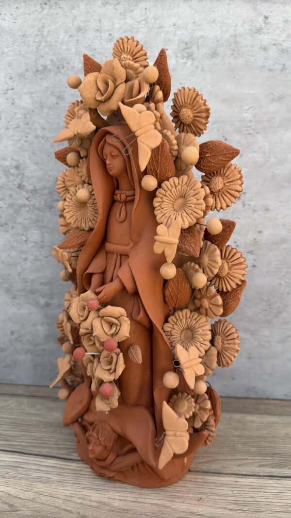 Virgin Mary Handmade Clay Piece, Virgen de Guadalupe  Mexican Decoration, Mary Virgin Sculpture, Metepec Estado de México Virgencita - Image 3